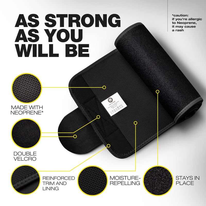 ActiveGear Premium Waist Trimmer Belt Slim Body Sweat Wrap for Stomach and Back Lumbar Support, Large: 9"" x 46"" - Yellow - Image 2